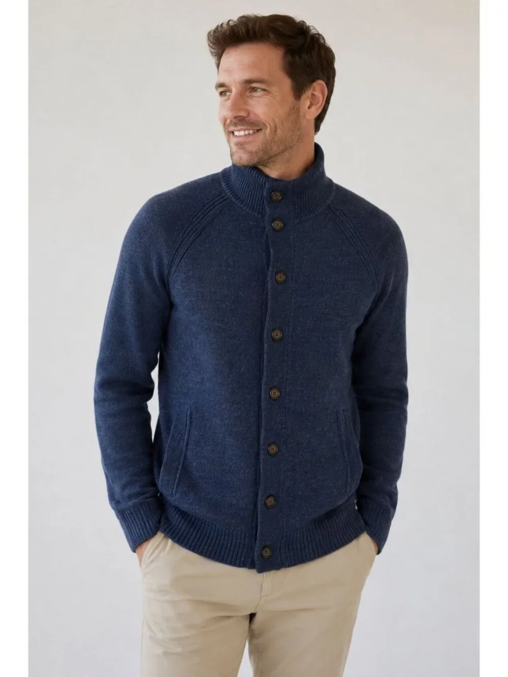 Banana Republic blue organic cotton cardigan full button-up front side pockets